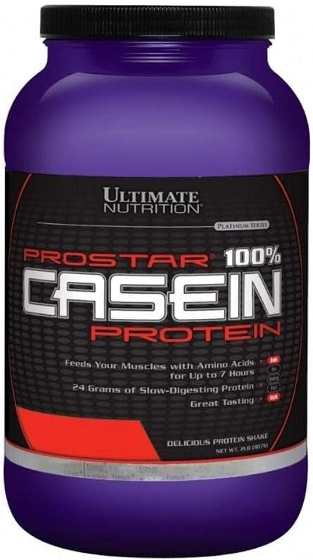 Ultimate Nutrition Prostar Micellar et hydrolysée en poudre de protéines de caséine - Sans gras croissance musculaire nocturne et récupération avec BCAAs, 2 livres, fraise