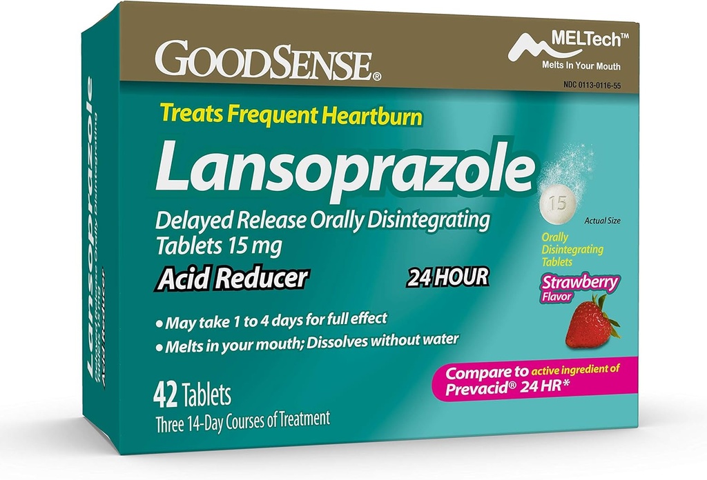 GoodSense Lansoprazole Delayed Release Orally Disintegrating Tablets 15 mg, Acid Reducer, Strawberry Flavor, 42 Count (Pack of 1)