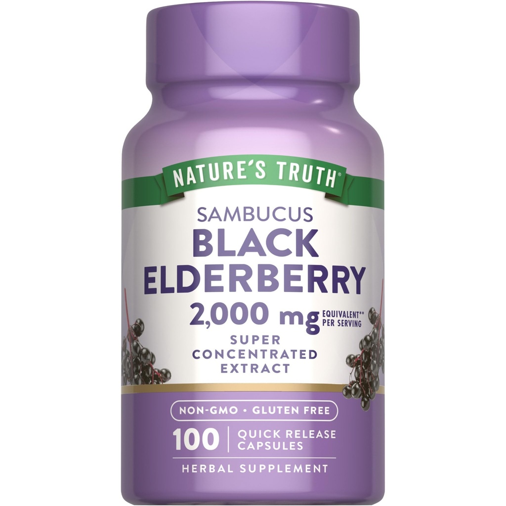 Nature's Truth Black Elderberry Capsules de 100 comtes Extrait de Sambucus Super Concentré