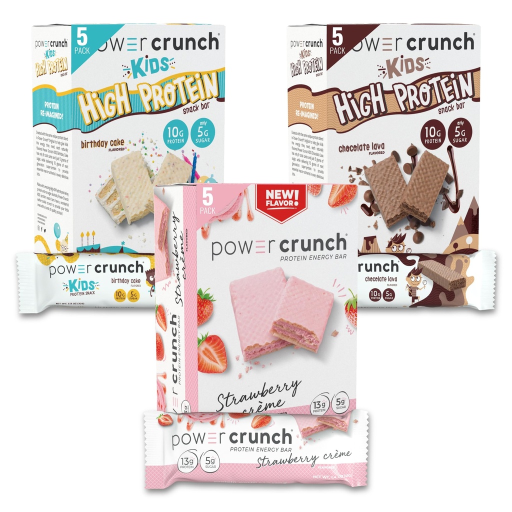 Barres de farine de protéines et barres de protéines KIDS Power Crunch, pack de variétés, (15 Nombre) Snacks à haute teneur en protéines au goût délicieux
