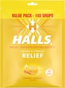 Halls Relief Honey Lemon Cough Drops, Value Pack, 140 gouttes