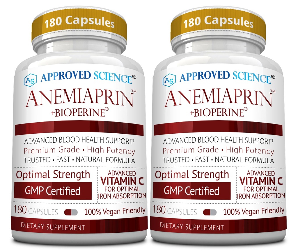 Science approuvée Anemiaprin - Fer absorbant, vitamine C - Doucement sur l'estomac - 380 capsules - 6 mois d'approvisionnement - Non-OGM, végétalien