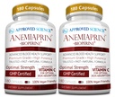 Science approuvée Anemiaprin - Fer absorbant, vitamine C - Doucement sur l'estomac - 380 capsules - 6 mois d'approvisionnement - Non-OGM, végétalien