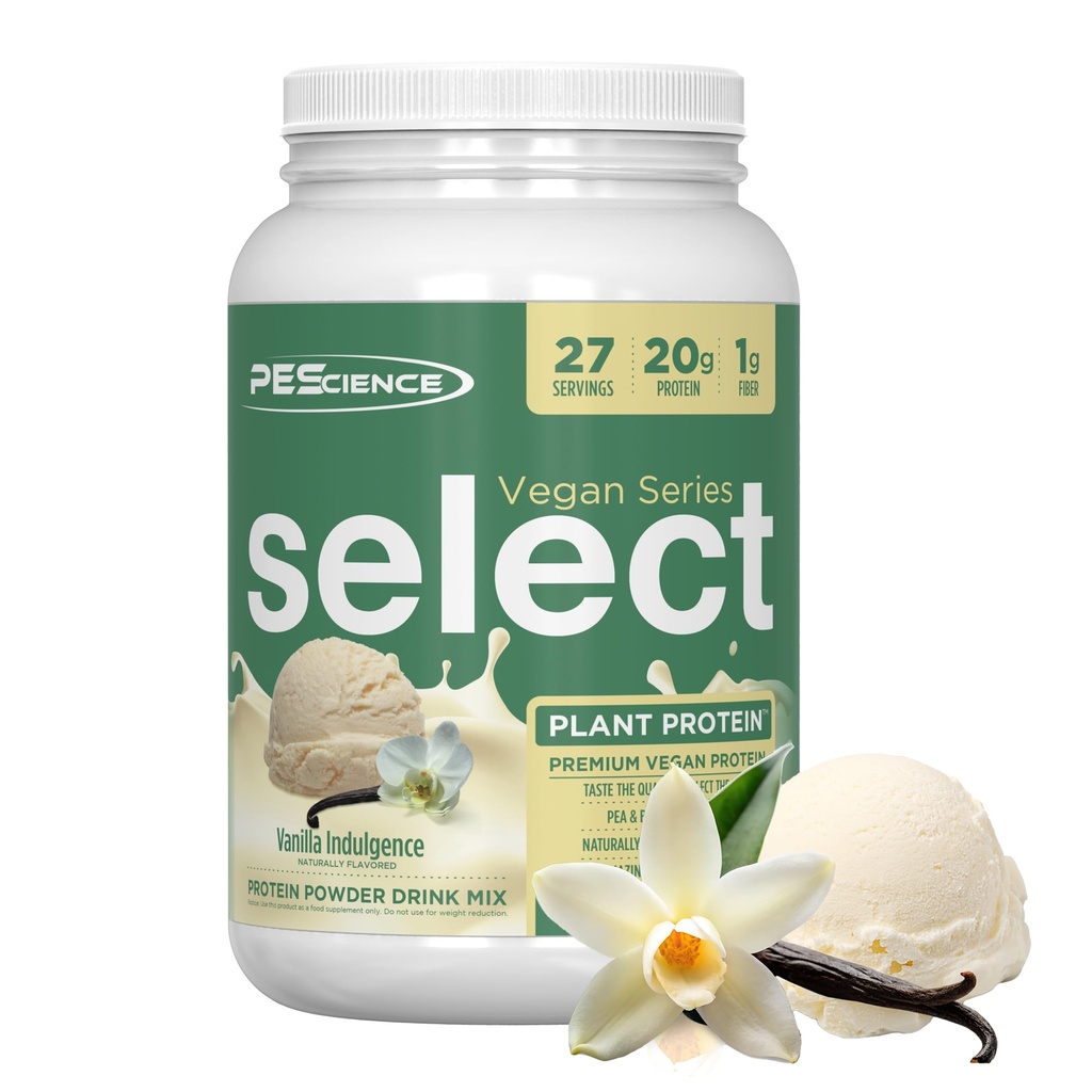 PEScience Sélectionner Poudre de protéines végétaliennes, Poudre de protéines végétales, goût étonnant, texture lisse, mélange de pois et de riz brun, sans lait, sans lactose, sans gluten - Vanilla Indulgence, 27 portions