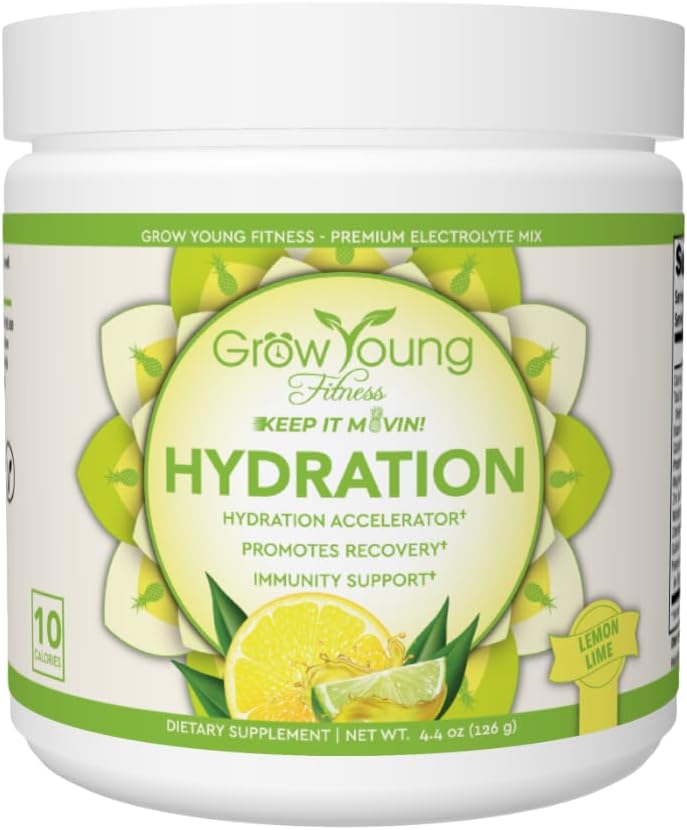 Grow Young Fitness Poudre d'hydratation - Citron Lime, Mélange d'électrolyte Premium pour l'hydratation proactive, les vitamines et sans sucre (1 paquet, 30 portions)