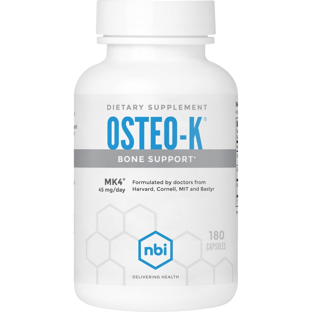 NBI Osteo-K Bone Support: Complexe Vitamine D & K avec supplément de citrate de calcium.45mg Vitamine K2 (MK4) pour la santé et la fonction des os solides.
