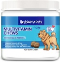 Herbion Animaux de compagnie Multivitamines Mâches avec Minéraux et Probiotiques, Améliore Immunity & Coat, Soutiens Digestion, Cerveau et Santé Cœur, Délicieux Flaveur de Canard Naturel, Suppléments et Vitamines de Chien, Pack de 1