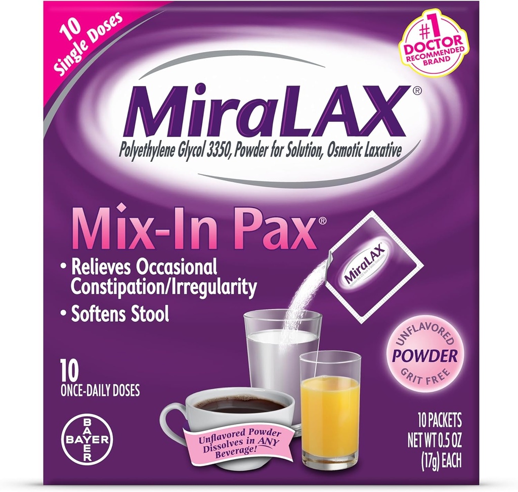 MiraLAX Laxative Powder Packets 10,0 ea. (Quantité de 5)