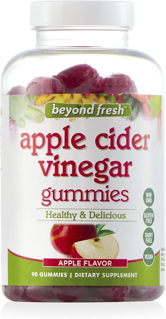 Au-delà du vinaigre de cidre de pomme frais, soutient la digestion, maintenir l'équilibre de l'eau, débloquer, riche en énergie stimulant la vitamine B12 et B9 (acide folique), végétalien, sans produits laitiers, sans gluten, 90 comte, multi