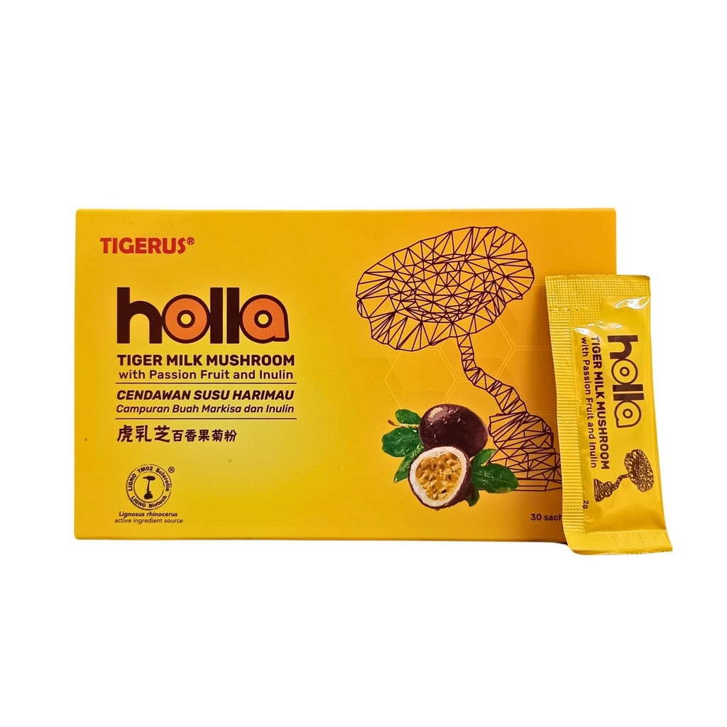 TIGERUS® Holla Champignon au lait de tigre avec fruits de passion et inuline - Soutien immunitaire, santé digestive, boost antioxydant, supplément de bien-être naturel - 30 sachets