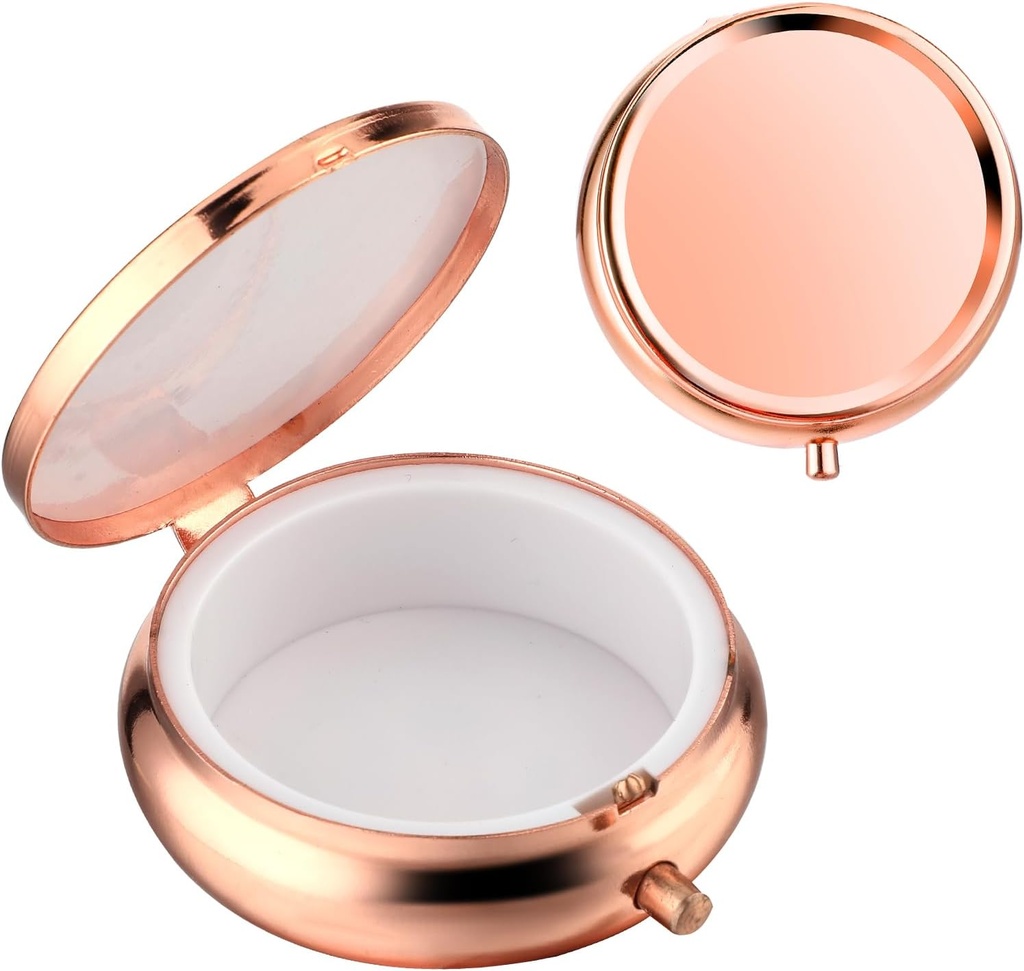 Sibba Portable Medicine Pill Case, Travel Multi-Functional Hydraure Proof Pill Box for Purse & Pocket, Mignon Metal Medicine Pill Organizer Box for Vitamines, Fish Oil & Suppléments (Rose Gold)