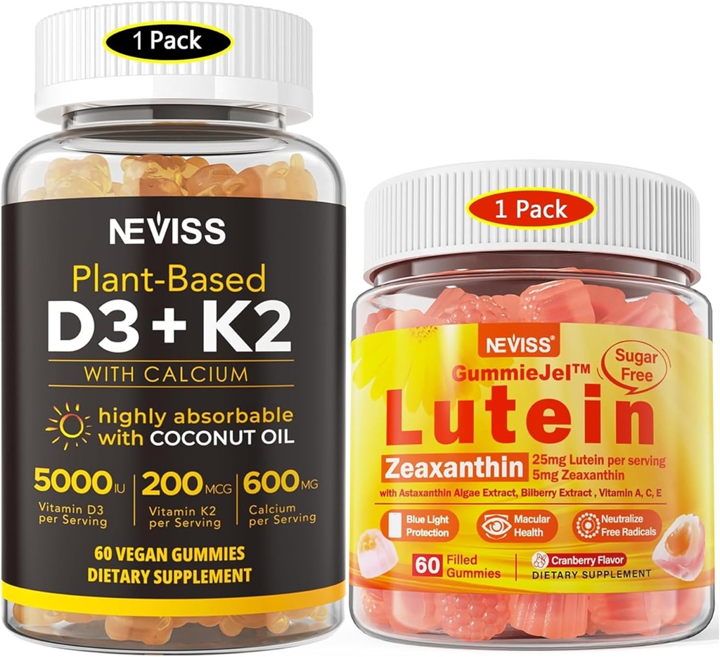 NEVISS Lutéine sans sucre Gommies 60 Compte + Vitamine D3 Gommies 60 Compte