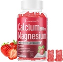 Calcium Magnésium Zinc Gummies & Vitamine D3,B6,B12,Immune & Soutien Bone Santé Calcium supplément de magnésium pour les femmes hommes, sans sucre végétalien fraise parfum 90 comtes