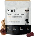 Auri Super Champignons Gommies quotidiennes - Supplément de Champignons tous les jours Gommy - 12 Champignons mélangés avec Chaga, Lions Mane, Reishi, Cordyceps - 60 Gommies