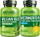 NATURELO Vitamine D - Plante à base de lichen - 180 Mini Capsules, Vegan B12, 1000 mcg de méthylcobalamine - 90 Capsules