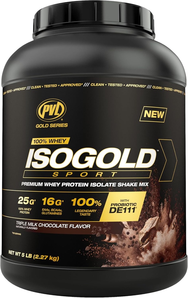 Série PVL Gold - 100 % Whey ISOGOLD Sport - Mélange Isolé de protéines de lactosérum Premium - 5 LB - Triple chocolat