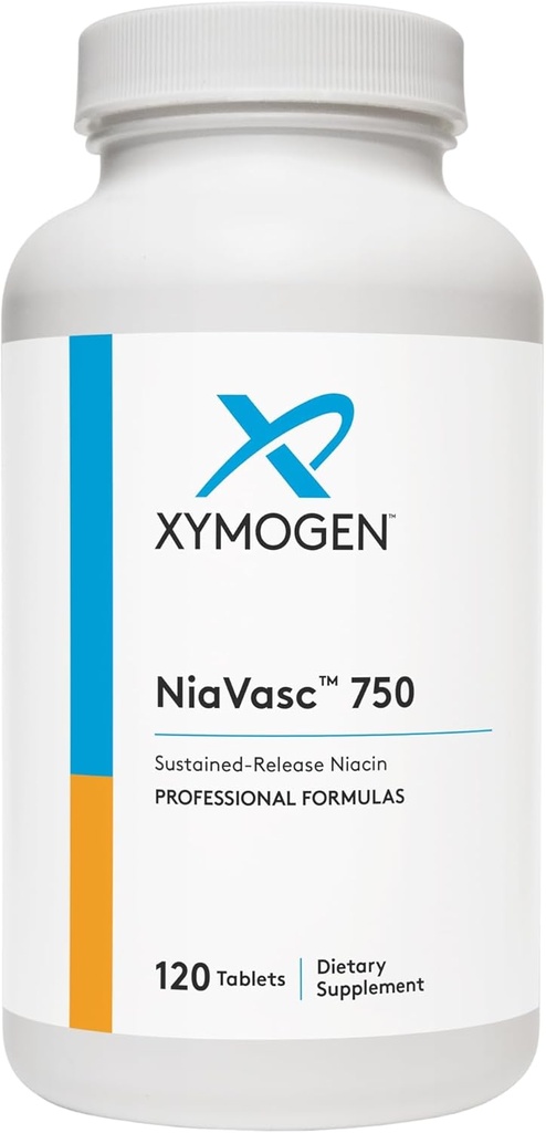 XYMOGEN NiaVasc 750 - Niacine à libération prolongée pour un effet flushing moindre - soutient le maintien de lipides sanguins sains (120 comprimés à libération prolongée)