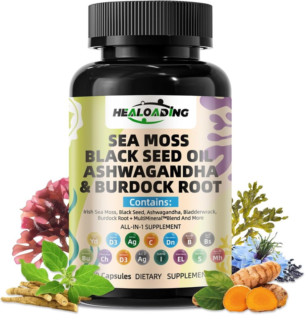 Sea Moss Capsules:Wildcrafted Bio Irish Seamoss & Bladderwack - Riche en minéraux, soutient la santé thyroïde, la digestion, la peau et le système immunitaire - végétalien, non-OGM