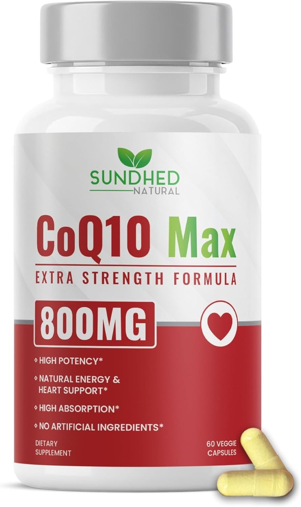 CoQ10 Supplément puissant antioxydant - Formule extra forte 800mg, 60 Capsules, 1-Mois avec Coenzyme Q10 Vitamines et suppléments
