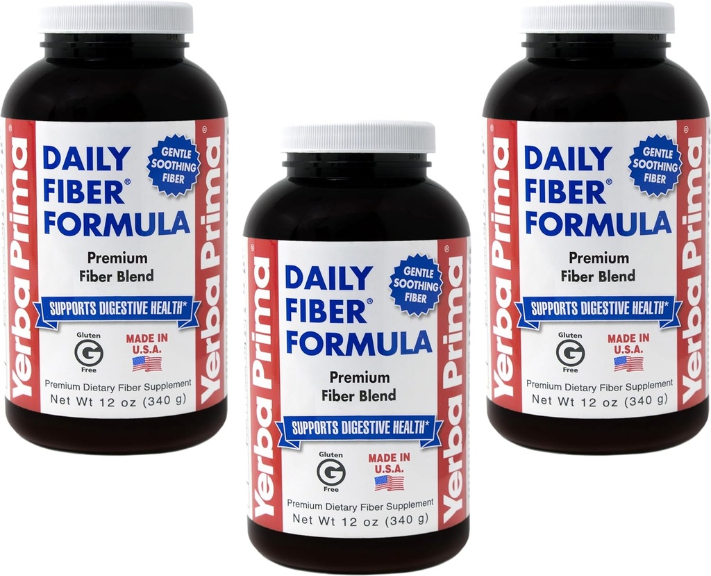 Yerba Prima Formule quotidienne de fibre 12 oz (3 paquet) - Supplément de fibre alimentaire soluble et soluble - Santé des colonies - Vegan, non OGM, sans gluten