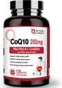 NATURE TARGET CoQ10-200mg avec PQQ L-Carnitine & Omega-3s, Coenzyme d'absorption élevée-Q10 avec BioPerine, supporte le système cardiaque et immunitaire, Cellular-Energy-Production, 120 portions
