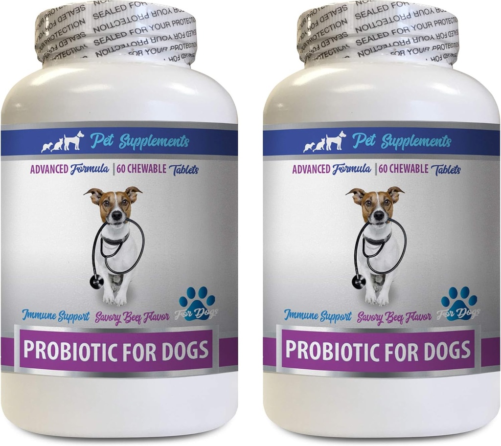 Réparations digestives pour chiens - PROBIOTIQUES pour chiens - Gut sain - Stop Diarrhée gazeuse et mauvaise haleine - Boost digestif - Probiotiques pour chiens Vitamines - 2 bouteilles (120 gâteries)