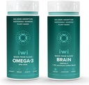 Iwi Omega-3 & Brain Omega-3 Bundle, 30 portions, Algae Omega 3 à base végétale végétalienne avec EPA + DHA, Krill & Fish Oil Alternative, Aucun arrière-goût de poisson