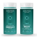 Iwi Omega-3 & Brain Omega-3 Bundle, 30 portions, Algae Omega 3 à base végétale végétalienne avec EPA + DHA, Krill & Fish Oil Alternative, Aucun arrière-goût de poisson