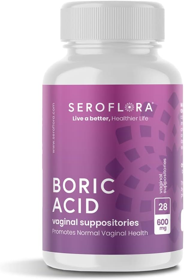 Seroflora Acide borique Suppositoires vaginales 600 mg 30 Capsules - Acide borique pilules pour les femmes - Santé vaginale pH Balance pour les femmes - soutient le contrôle de l'odeur vaginale. Fabriqué aux États-Unis.
