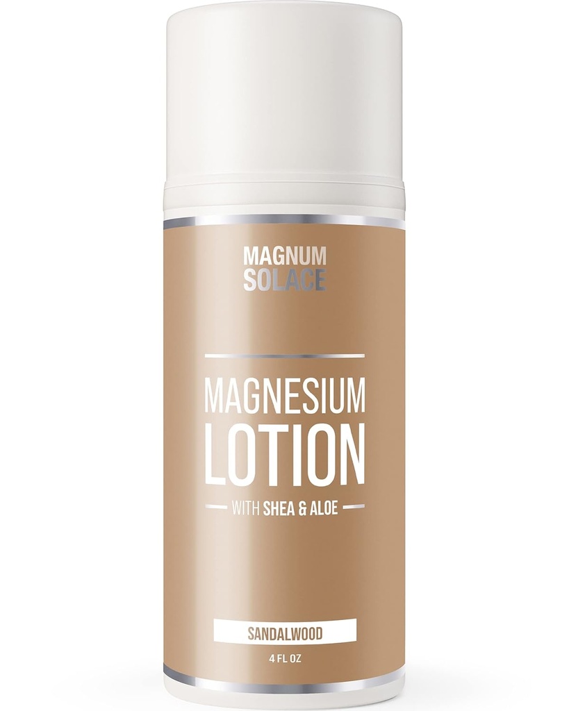 Lotion de magnésium – Super Concentré – Fabriqué avec de l'aloès et du karité – Pour les crampes de jambes, les muscles douloureux et les articulations, le rajeunissement – sans danger pour les enfants, Fabriqué aux États-Unis (Sandalwood)