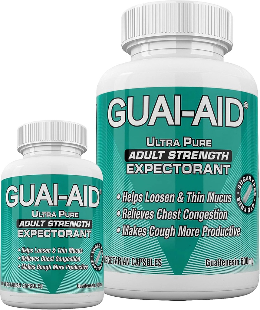 524 600mg Ultra-Pure Guaifenesin Veg. Capsules (Includes 24 Size Travel Bottle)