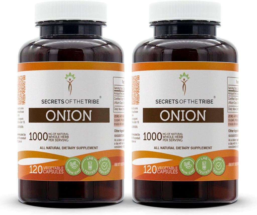 Secrets de la Tribe Oignon 120 Capsules(2 pcs.), 1000 mg, Oignon (Allium Cepa) Bulbe séchée (2x120 Capsules)