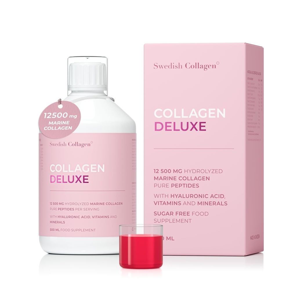 Suédois Collagène Deluxe de 12 500 mg de supplément liquide de collagène marin hydrolysé - 500 ml, 20 jours d'approvisionnement