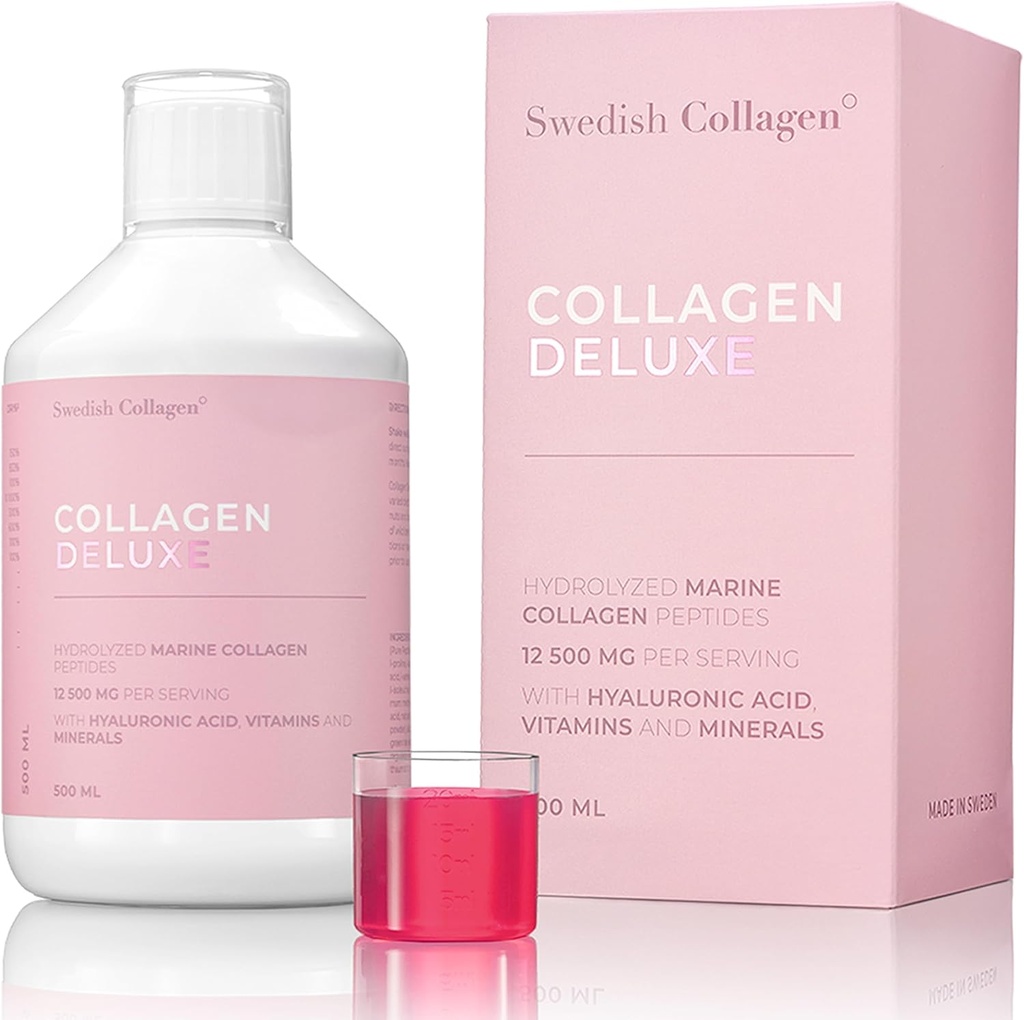 Suédois Collagène Deluxe de 12 500 mg de supplément liquide de collagène marin hydrolysé - 500 ml, 20 jours d'approvisionnement