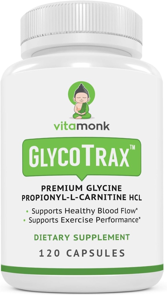 VitaMonk GlycoTrax™ GPLC Extra Large Bottle - 120 Capsules of High-Absorption Glycine Propionyl-L-Carnitine with No Artificial Fillers - Glycine Propionyl L Carnitine Supplement