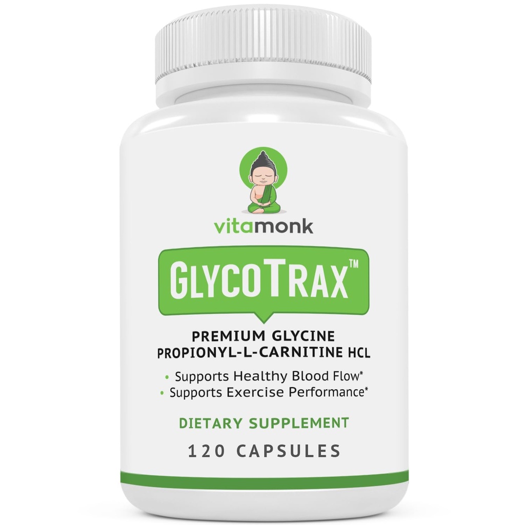 VitaMonk GlycoTraxTM GPLC Extra Large Bouteille - 120 Capsules de Glycine Propionyl-L-Carnitine à haute absorption sans remplissage artificiel - Supplément de Glycine Propionyl L Carnitine