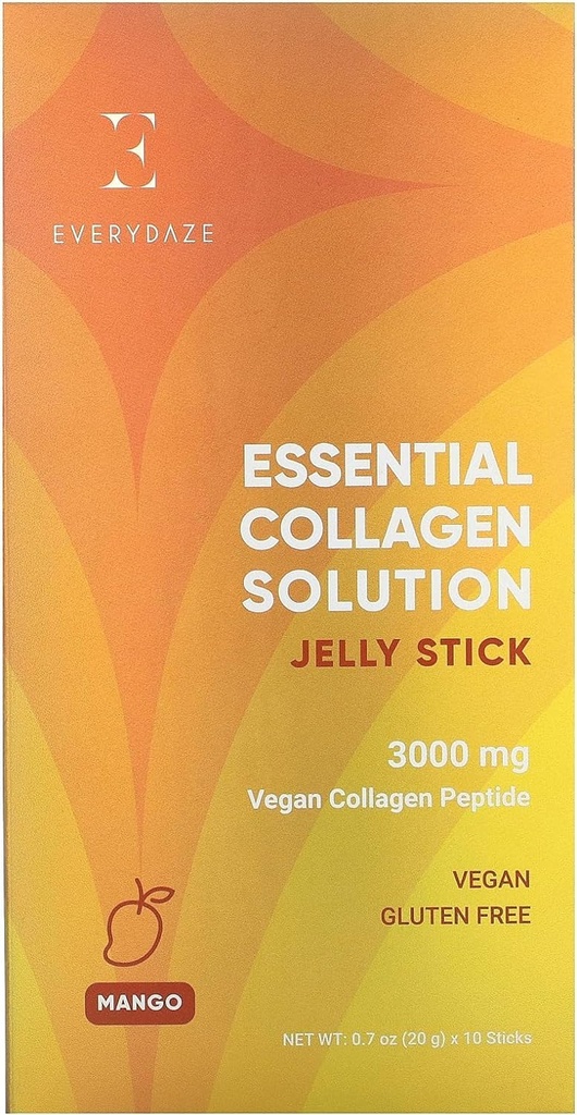 EVERYDAZE Solution de collagène essentiel Jelly Stick , Vegan Collagen Peptide , Mango , 10 Packs , Cheveux, peau, ongles, beauté, os , vitamines, minéraux, antioxydants pour les hommes et les femmes