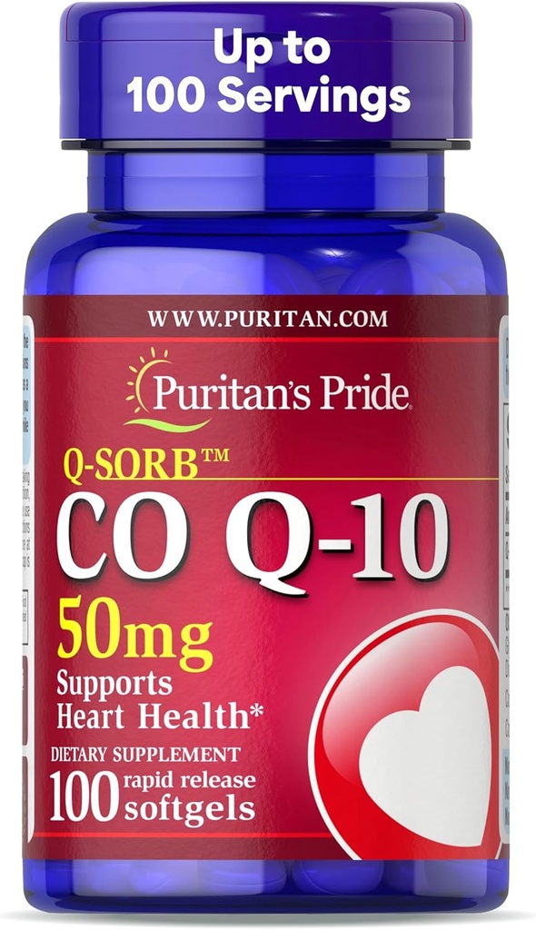 Coenzyme de fierté de Puritan CoQ10 50mg, supplément alimentaire pour la santé cardiaque, la pression artérielle, la santé buccodentaire et le soutien au vieillissement en santé, 100 portions, softgels à libération rapide