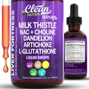 Nettoyer les nutraceutiques Lait Thistle NAC Foie Nettoyez la désintoxication et le supplément de réparation Foie Soutien gouttes liquides avec extrait de dandelion, Artichaut, Chanca Piedra, Choline, L-Glutathion, Burdock, Schisandra