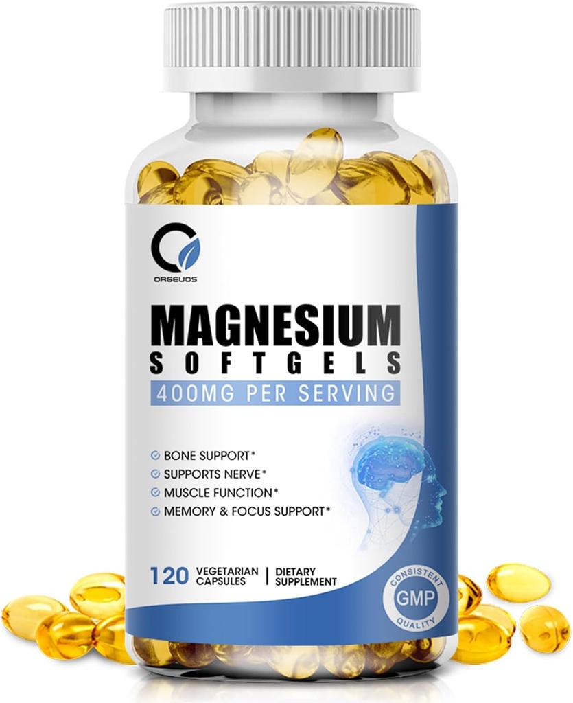 Glycinate de magnésium Capsules, haute absorption Glycinate de magnésium 400mg avec vitamine B6 & D3 suppléments complexes de magnésium Softgels pour le muscle, les os et l'énergie Soutien non-OGM 120 Vegan Count