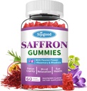 Gommies de safran - Supplément sans sucre de safran pour hommes femmes Mood Supplément de soutien avec Extrait de safran, Fleur de Passion, Magnésium et Vitamines pour la relaxation, Focus, Flaveur de framboises, 60 Comte