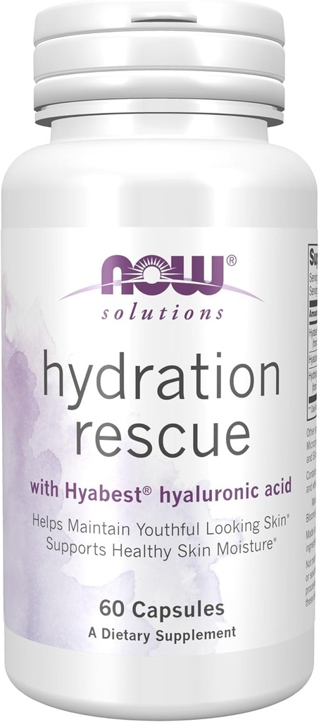 MAINTENANT Foods Solutions, Hydratation Rescue with Hyabest® hyaluronique acid, aide à maintenir la peau qui regarde les jeunes*, soutient l'humidité saine de la peau*, 60 gélules