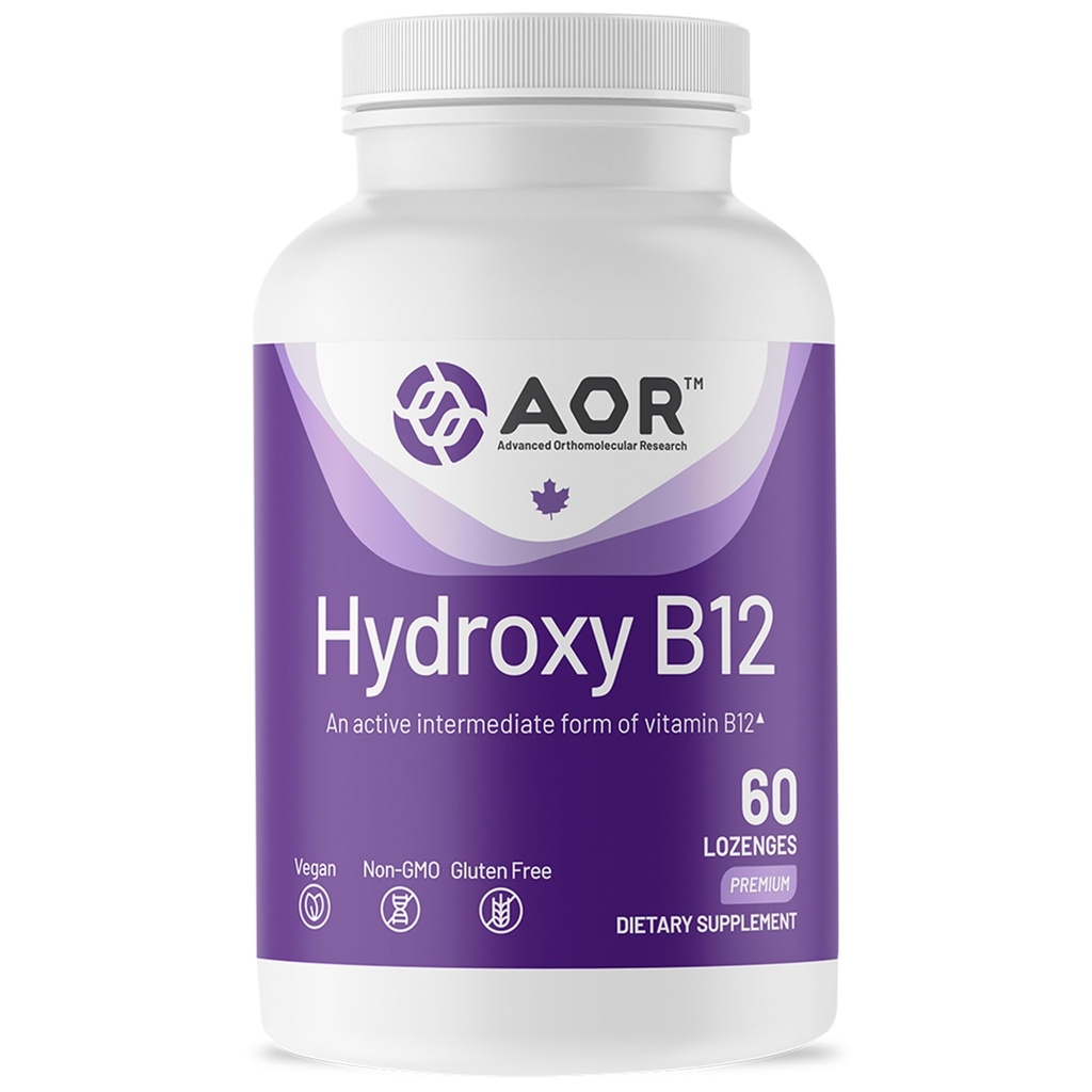 AOR, Hydroxy B12, soutient la santé cardiovasculaire, la fonction nerveuse et la désintoxication, supplément alimentaire, végétalien, 60 portions (60 losanges)