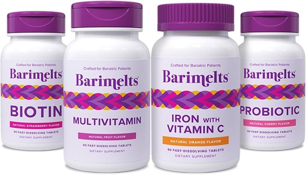 BariMelts Ensemble complet de chirurgie post-mariatique - Multivitamine, fer avec vitamine C, biotine et probiotiques