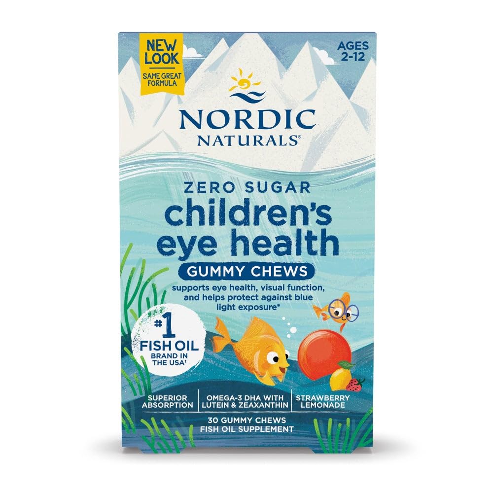 Nordic Naturals Children'S Eye Gummy Chews | 484 Mg Omega 3 Fish Oil EPA & DHA With Lutein & Zeaxanthin | Supplement For Eye Health 2-12 Yrs | Gummies For Eyes Strawberry Lemonade 30 Fish Oil Gummies