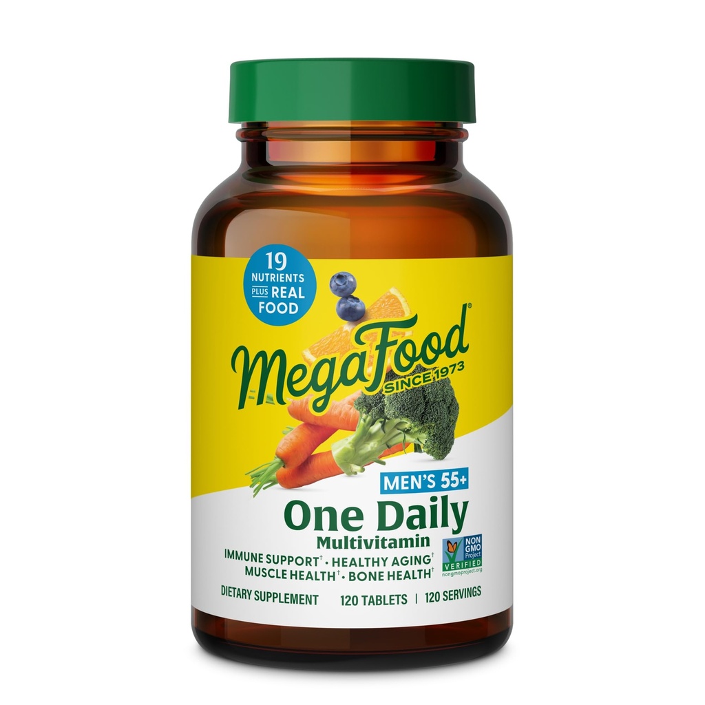 MegaFood Multivitamin for Men 55+ One Daily Mens Multivitamins, Methylated B12, Vitamin D3, C & Zinc - Healthy Aging, Bone & Muscle Health & Immune Support - Vegetarian - 120 Tablets