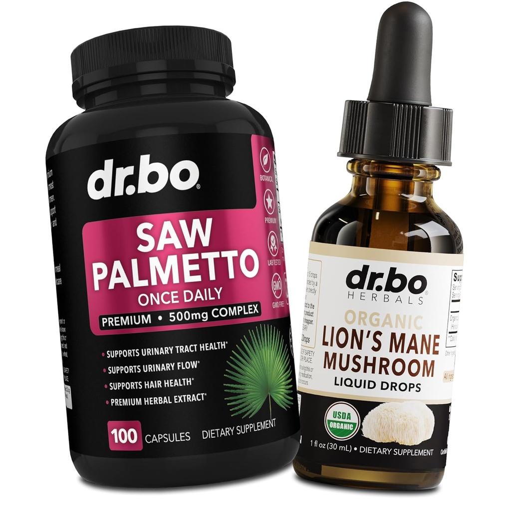 Saw Palmetto pour les femmes Perte de cheveux et Lions Mane Mushroom Drops - DHT Blocker Growth Plus Bladder & Organic Lion Mane Mushroom Liquid Drops Teinture - Pure Saw Palmetto Perte de cheveux et pilules d'urine