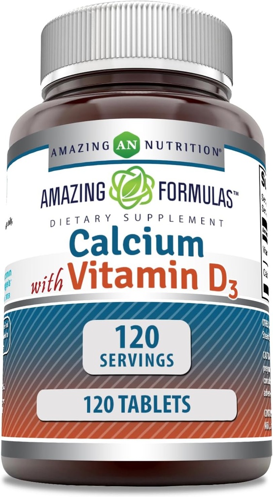 Amazing Formulas Calcium with Vitamin D3 Supplement | Tablets | Non-GMO | Gluten-Free | Made in USA (1 Pack | 120 Count)