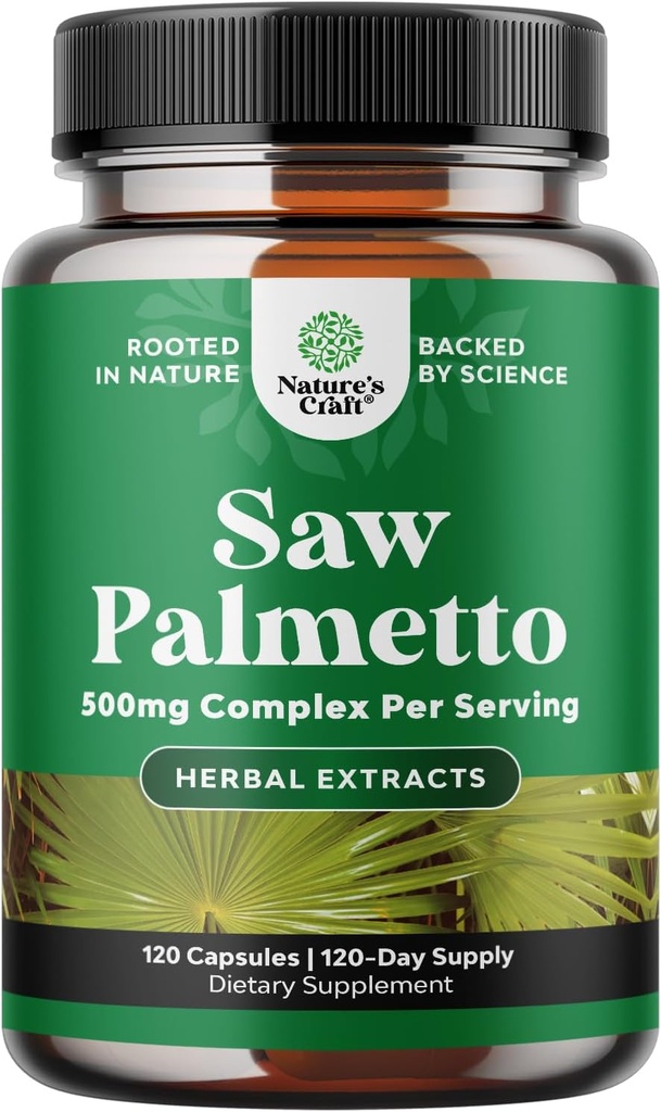 Natures Craft Extra Strength Saw Palmetto Extract - Palmetto de scie avancé pour la santé des cheveux des femmes et des hommes et soutien urinaire avec stérols et flavonoïdes végétaux - Potent Herbal Supplément 120 capsules