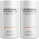 Codeage Vitamine liposomique C 1500mg avec Zinc, Elderberry, Citrus Bioflavonoïdes Pamplemousse, Citron, Poudre d'orange, Quercetin et Rose HIPS Fruit – Supplément végétalien - Non-OGM, Pills végétaliens - 2 Pack